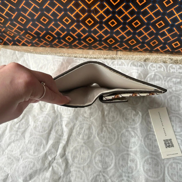 Tory Burch Blake Color Block Mini Wallet Orange Citrine Curly Ditsy Logo - Picture 9 of 10